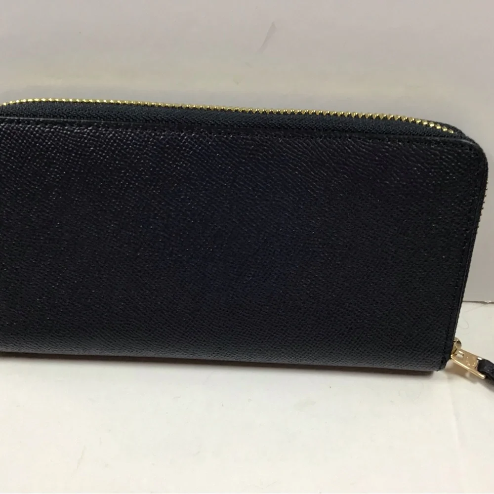 Coach Crossgrain Leather Accordion Zip Around Wallet F54007 Midnight Blue